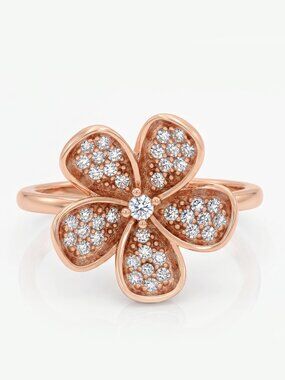 Rose Gold Daisy Flower Gemstone ring, 925 Sterling Silver